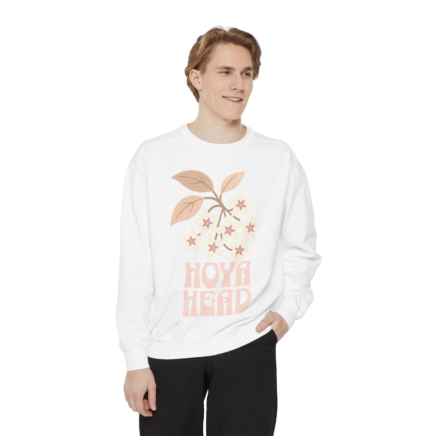 Chic Hoya Head Sweatshirt, Cozy Garment-Dyed Crewneck, Sustainable Fashion, Gift for Plant Lovers, Casual Style, Fall Fashion