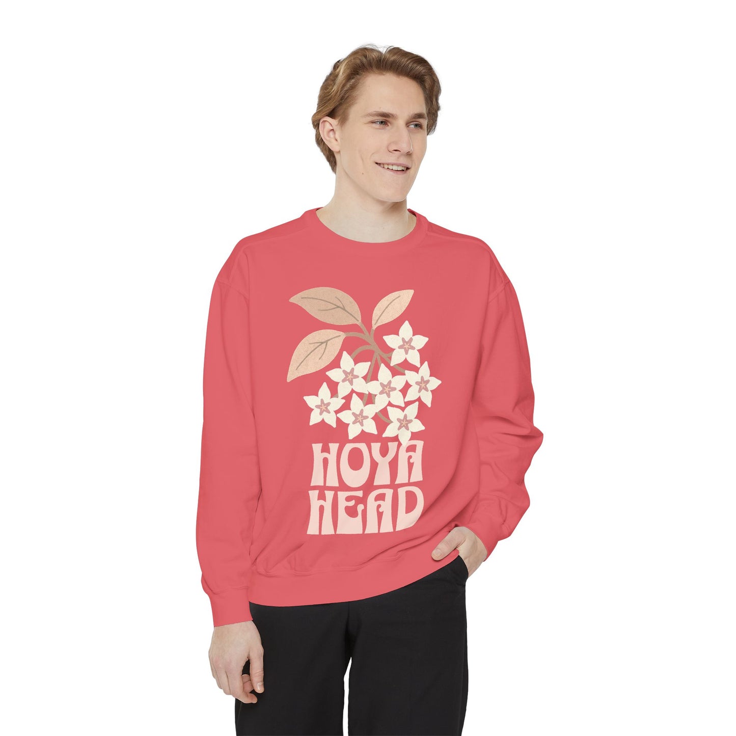 Chic Hoya Head Sweatshirt, Cozy Garment-Dyed Crewneck, Sustainable Fashion, Gift for Plant Lovers, Casual Style, Fall Fashion