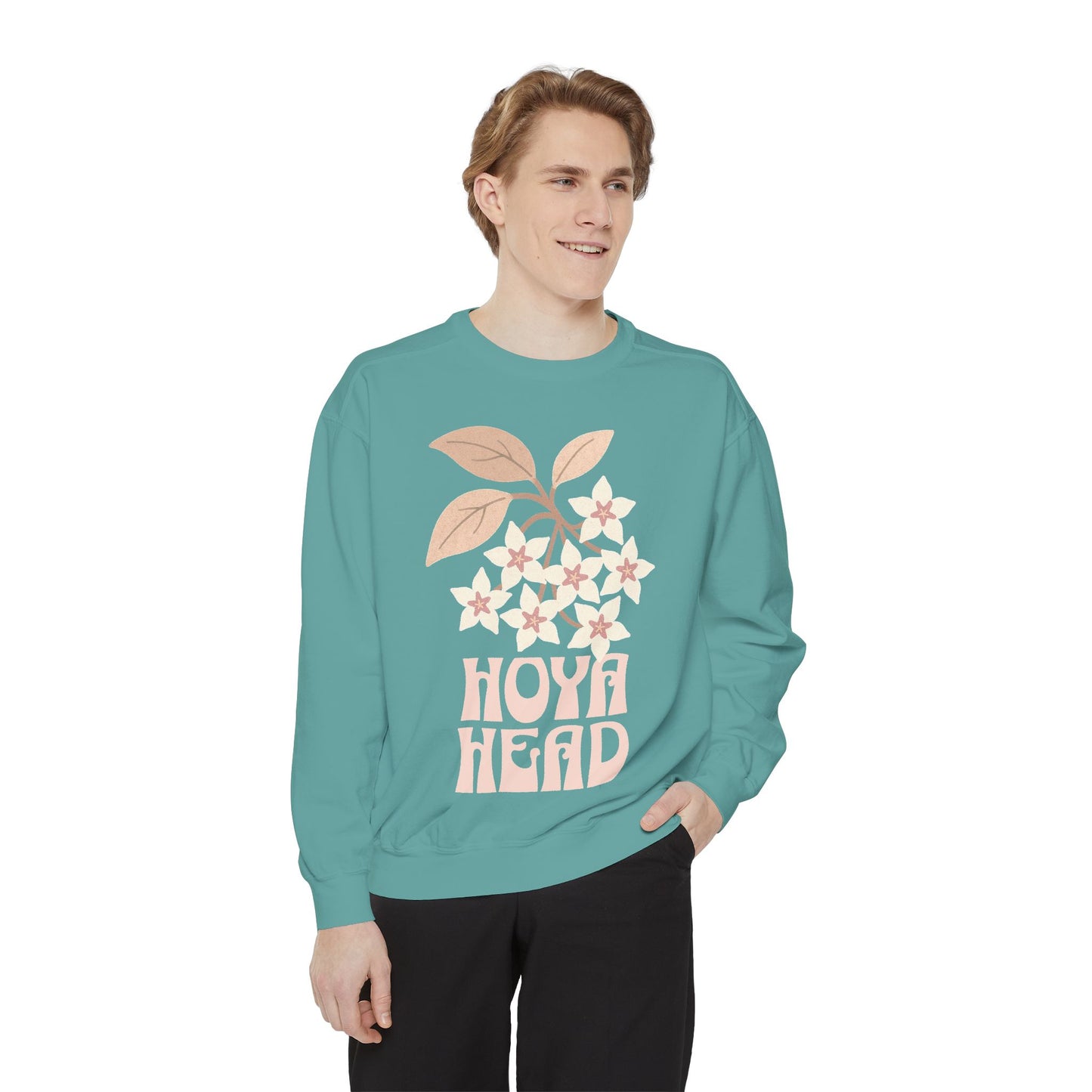 Chic Hoya Head Sweatshirt, Cozy Garment-Dyed Crewneck, Sustainable Fashion, Gift for Plant Lovers, Casual Style, Fall Fashion