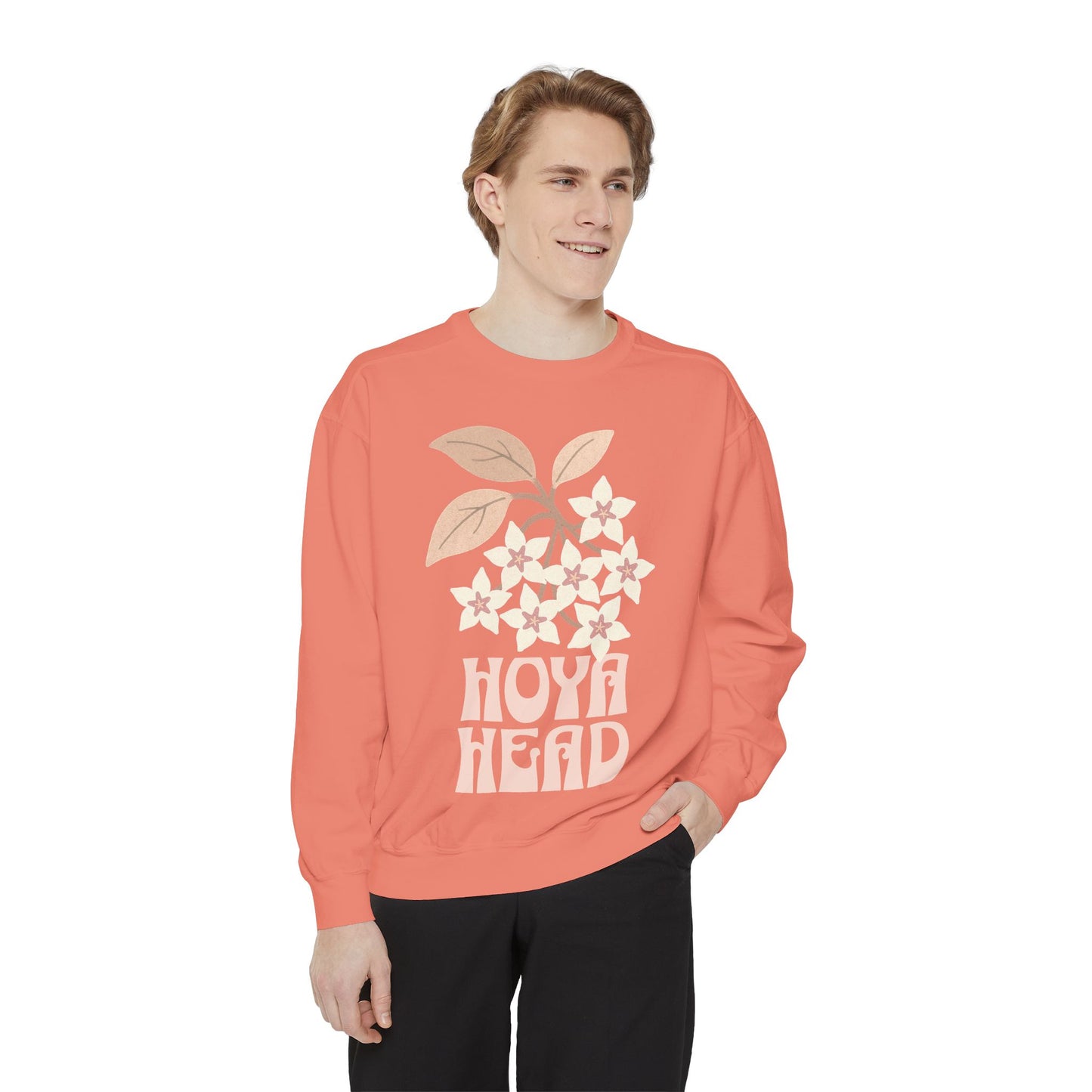 Chic Hoya Head Sweatshirt, Cozy Garment-Dyed Crewneck, Sustainable Fashion, Gift for Plant Lovers, Casual Style, Fall Fashion