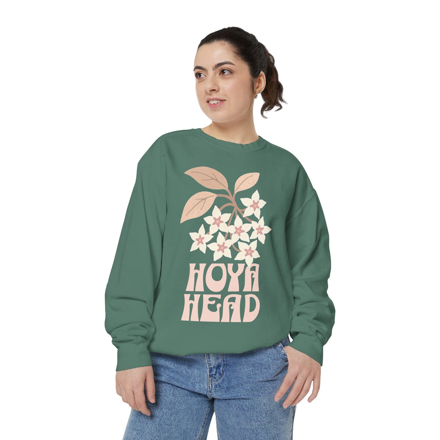 Chic Hoya Head Sweatshirt, Cozy Garment-Dyed Crewneck, Sustainable Fashion, Gift for Plant Lovers, Casual Style, Fall Fashion