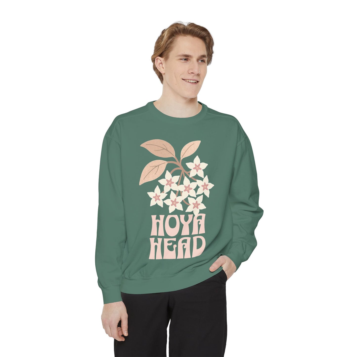 Chic Hoya Head Sweatshirt, Cozy Garment-Dyed Crewneck, Sustainable Fashion, Gift for Plant Lovers, Casual Style, Fall Fashion