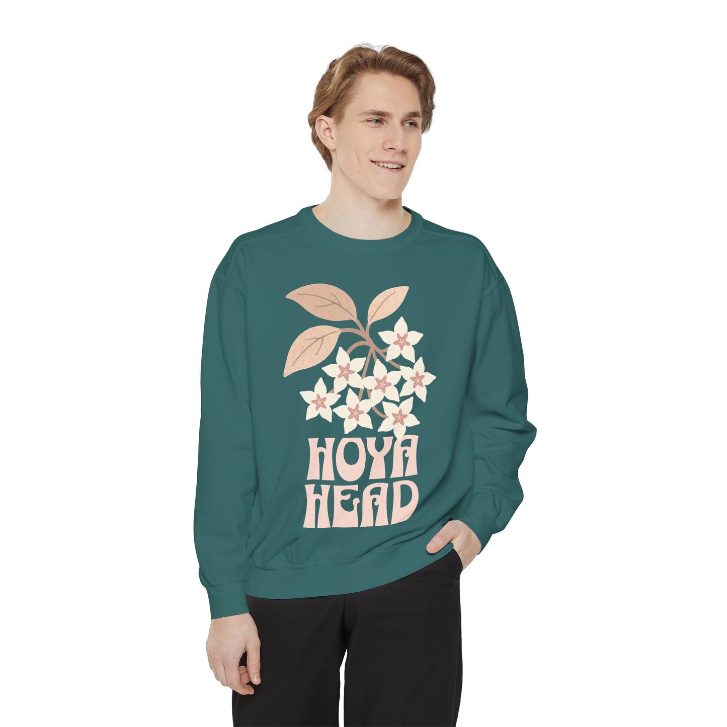 Chic Hoya Head Sweatshirt, Cozy Garment-Dyed Crewneck, Sustainable Fashion, Gift for Plant Lovers, Casual Style, Fall Fashion