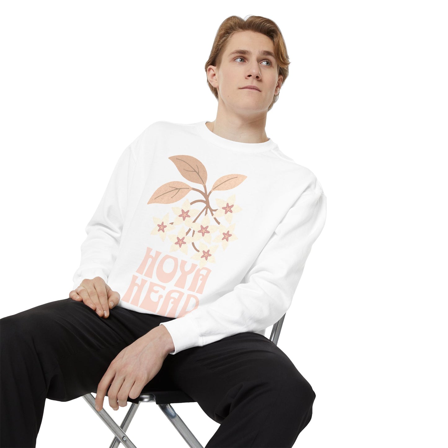 Chic Hoya Head Sweatshirt, Cozy Garment-Dyed Crewneck, Sustainable Fashion, Gift for Plant Lovers, Casual Style, Fall Fashion