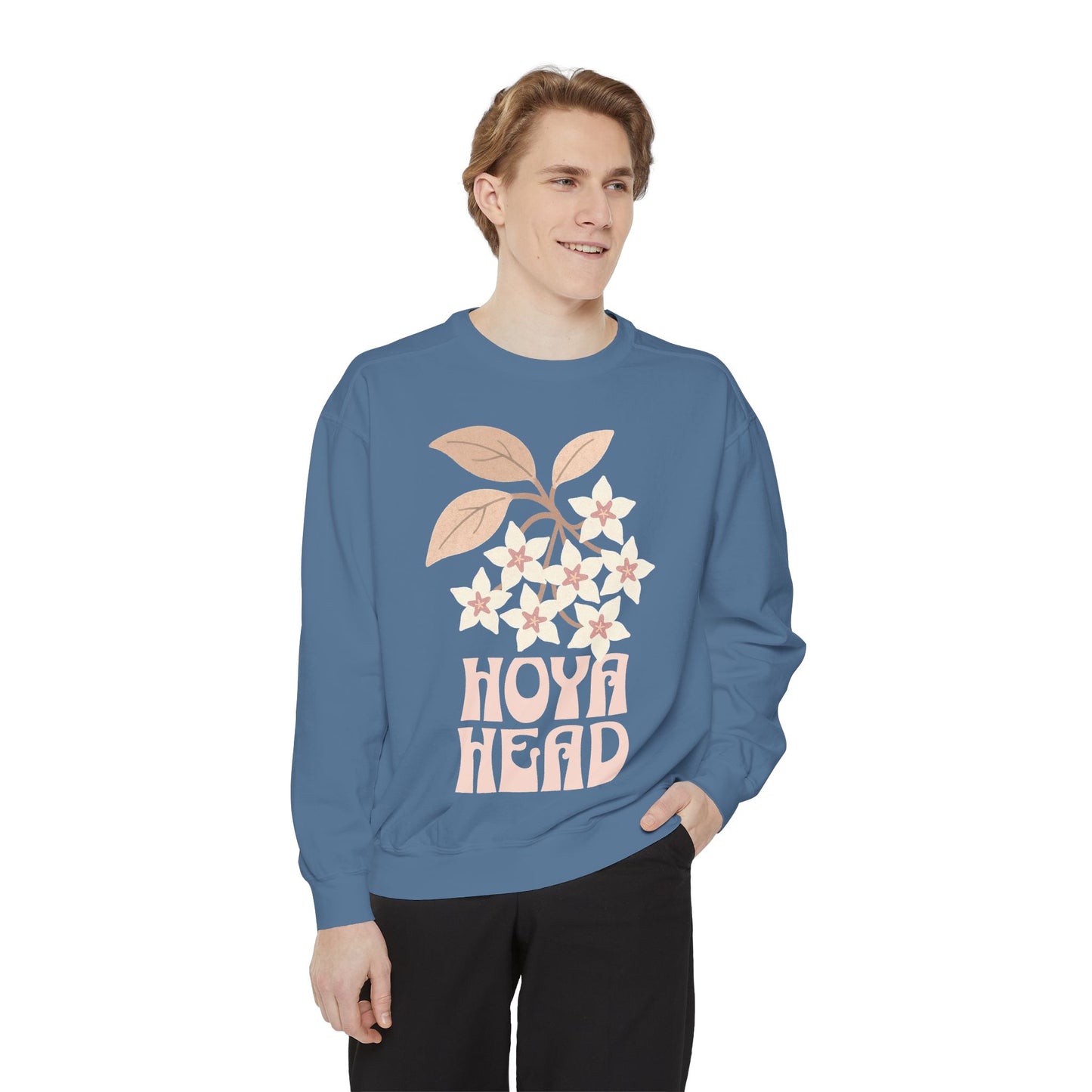 Chic Hoya Head Sweatshirt, Cozy Garment-Dyed Crewneck, Sustainable Fashion, Gift for Plant Lovers, Casual Style, Fall Fashion