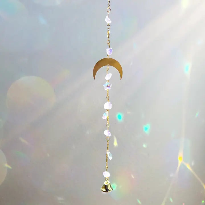 Moon and Amethyst Crystal Suncatcher Rainbow Prism